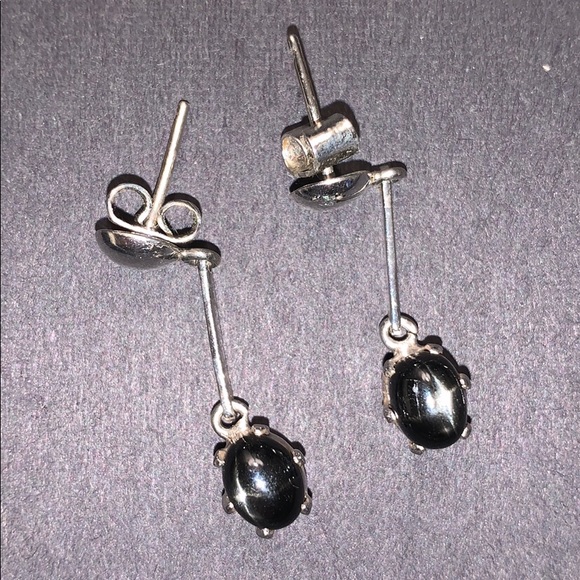 Sterling Silver Earrings with Black Stone - Picture 2 of 4